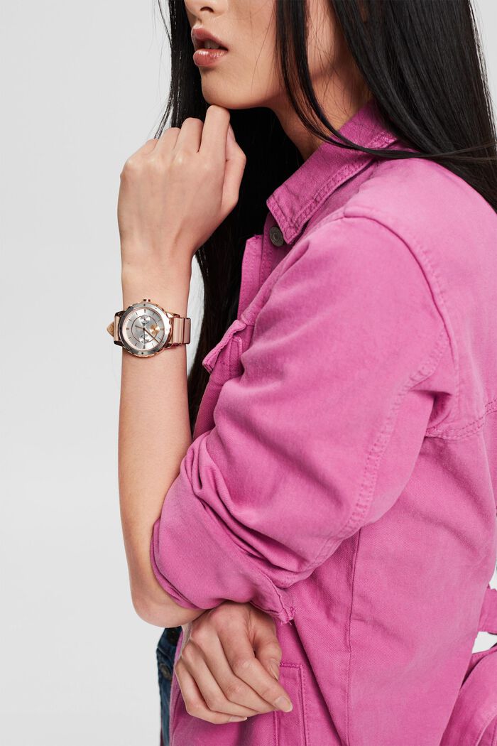 Dvoubarevné multifunkční hodinky s koženým náramkem, ROSE, detail image number 2