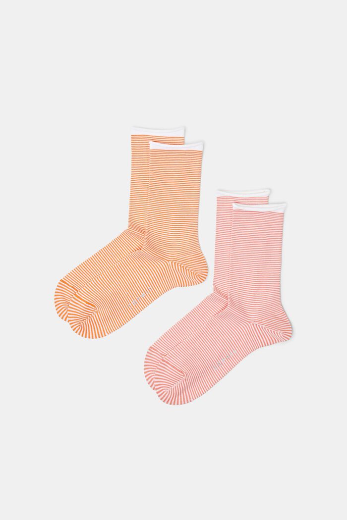 Pruhované ponožky se srolovaným lemem, bio bavlna, ORANGE/RED, detail image number 0