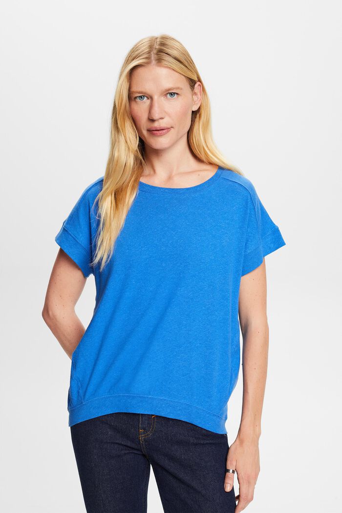 Tričko ze směsi bavlny a lnu, BRIGHT BLUE, detail image number 0