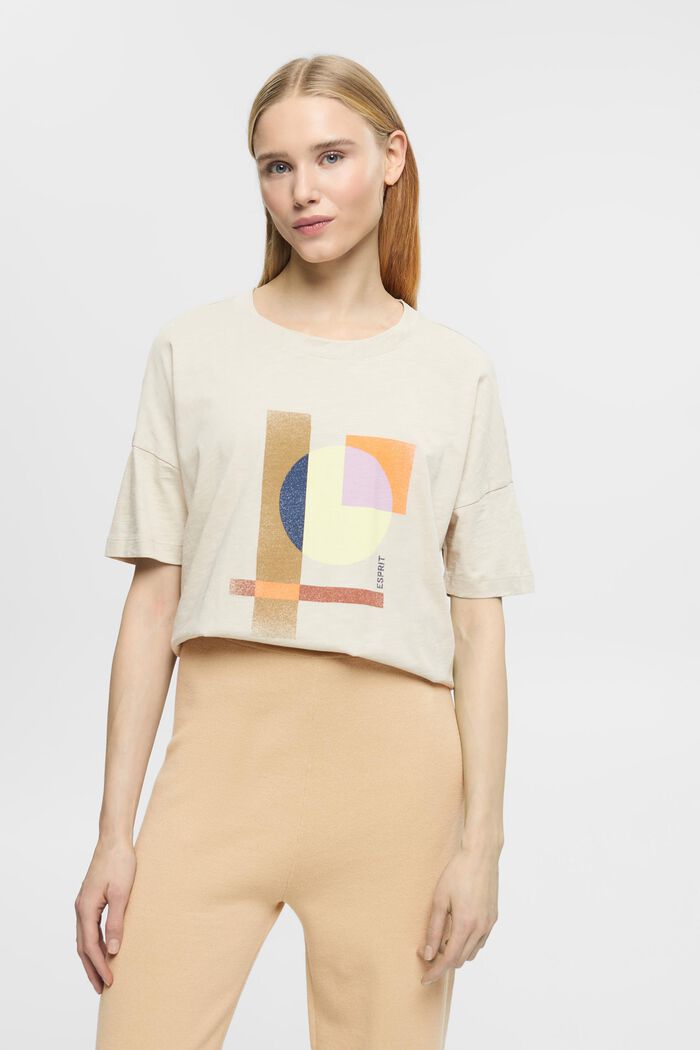 Bavlněné tričko s geometrickým potiskem, LIGHT TAUPE, detail image number 0