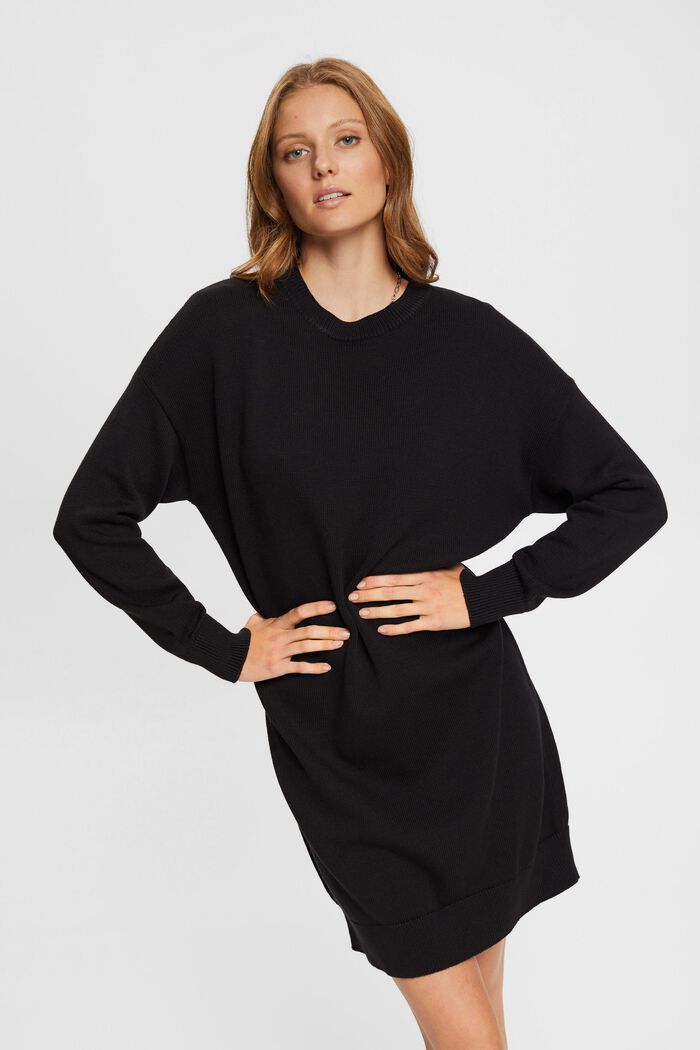 Pletené šaty, 100% bavlna, BLACK, detail image number 0