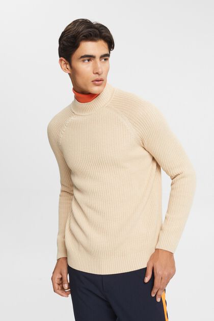 Pletený pulovr s krátkým rolákovým límcem, LIGHT BEIGE, overview