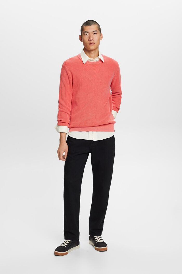 Basic pulovr s kulatým výstřihem, 100 % bavlna, CORAL RED, detail image number 0