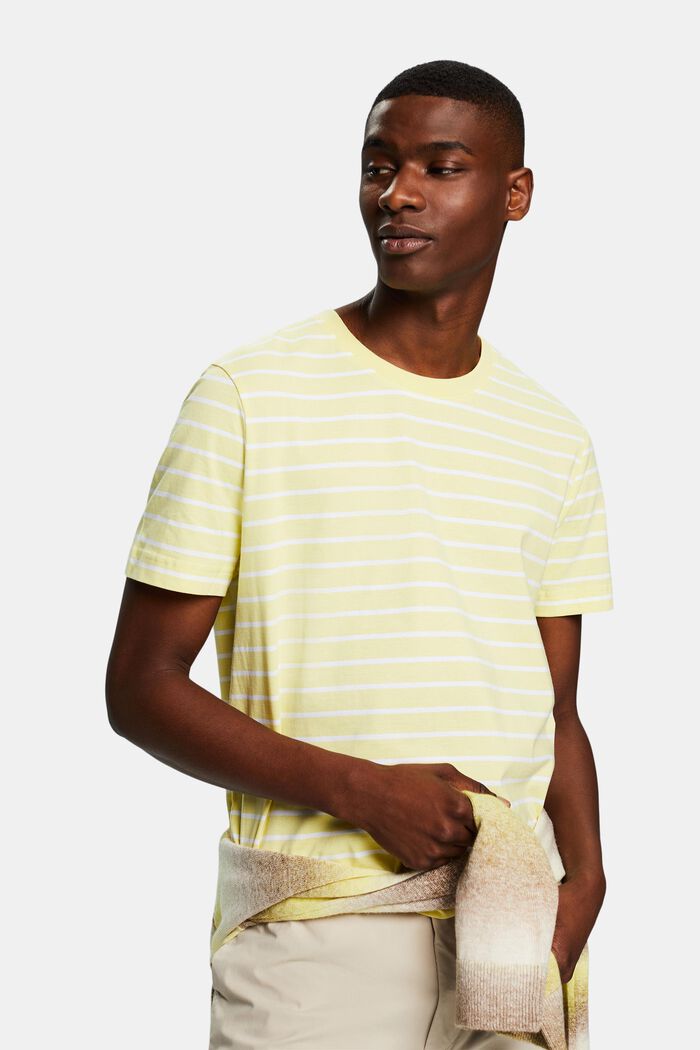 Pruhované tričko z bavlněného žerzeje, LIME YELLOW, detail image number 0