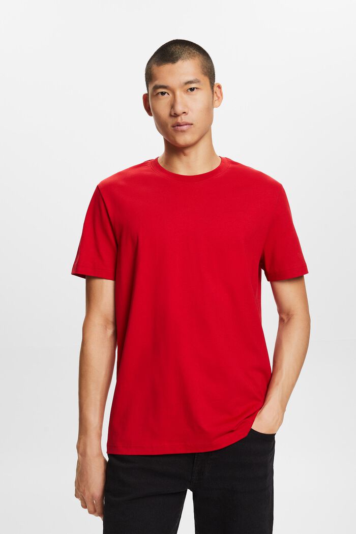 Tričko s kulatým výstřihem, z žerzeje z bavlny pima, DARK RED, detail image number 0