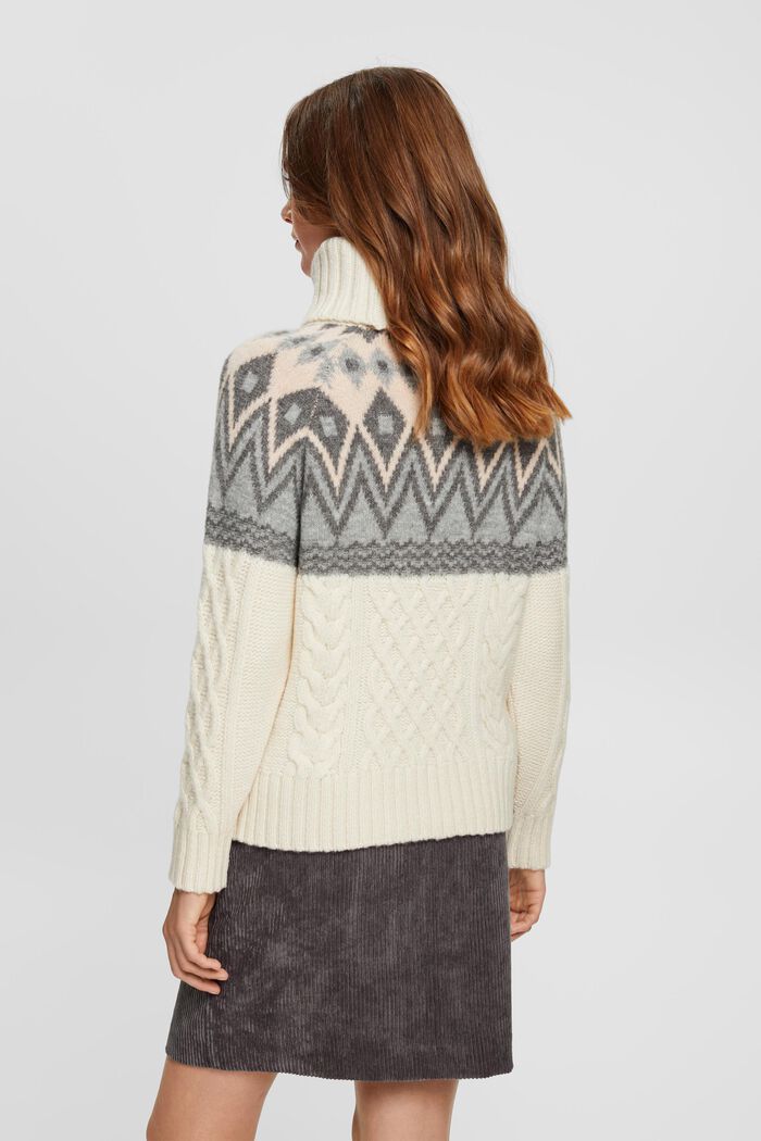 Žakárový pulovr s rolákem, z pleteniny s vlnou, OFF WHITE, detail image number 3