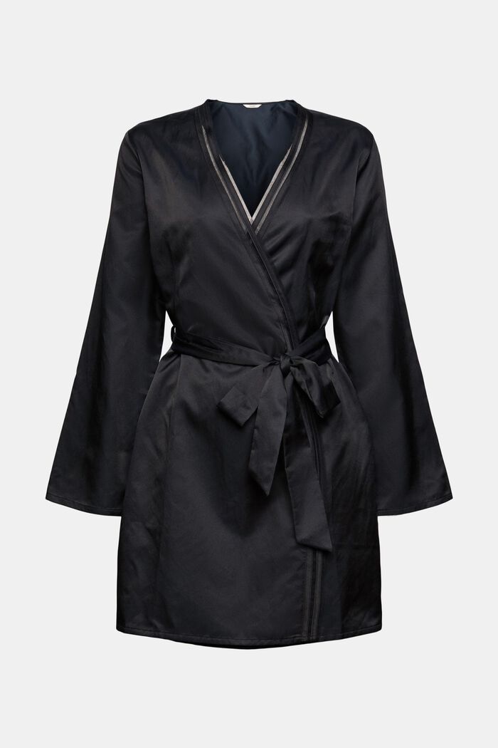 S hedvábím: kimono s vázacím páskem, BLACK, overview