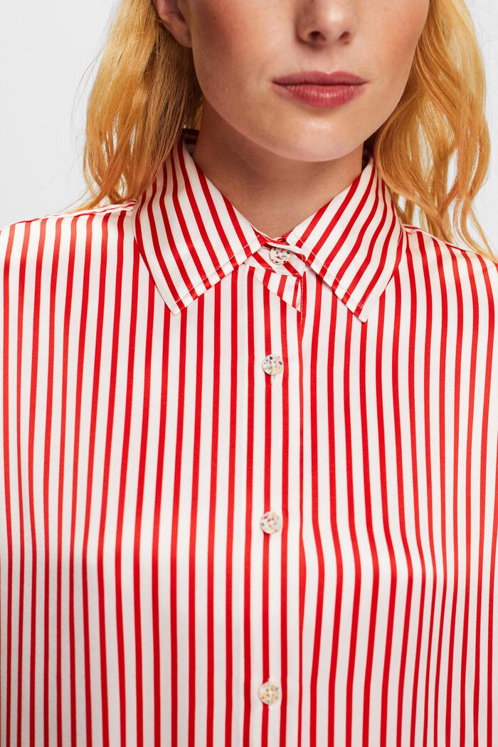 Košile z proužkovaného hedvábného šarmé, DARK RED, detail image number 5
