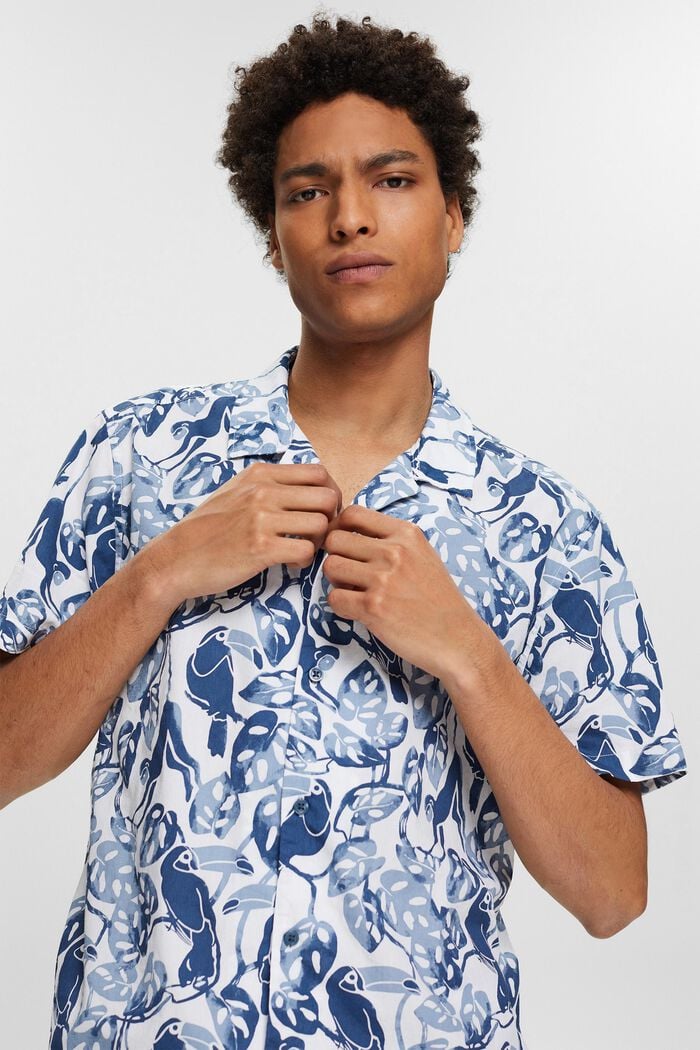 Košile s krátkými rukávy a s tropickým potiskem, 100% bavlna, BLUE, detail image number 2