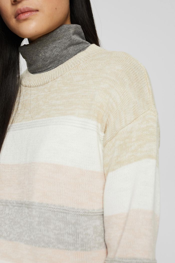 Pruhovaný pletený pulovr z bavlny, BEIGE, detail image number 2