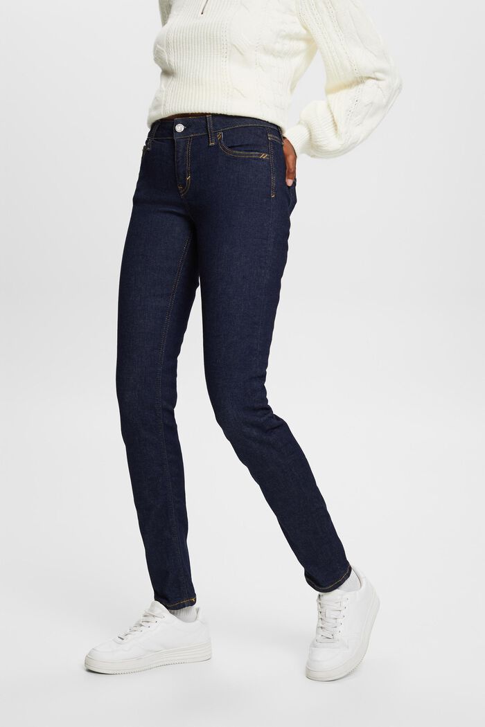 Z recyklovaného materiálu: slim džíny se střední výškou pasu, BLUE RINSE, detail image number 0