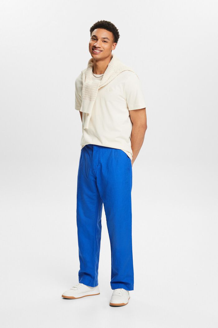 Rovné kalhoty ze směsi lnu a bavlny, BRIGHT BLUE, detail image number 1