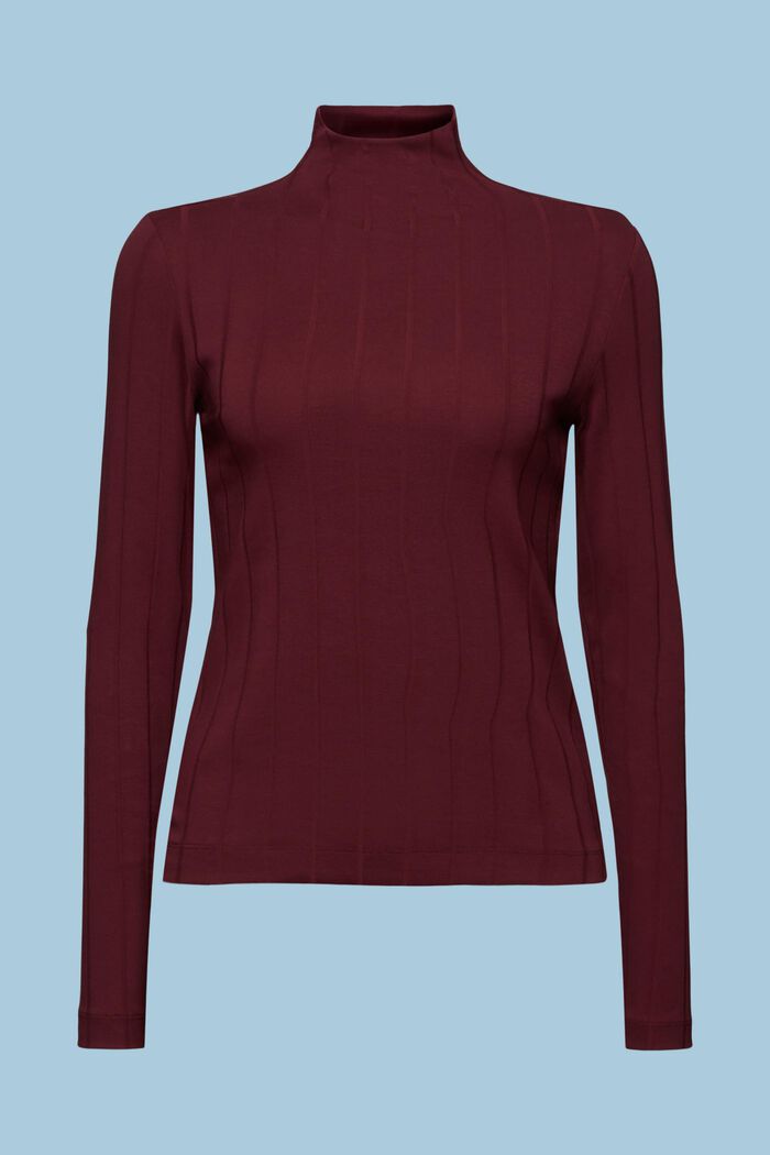 Tričko s nízkým rolákovým límcem, z žebrového žerzeje, BORDEAUX RED, detail image number 6