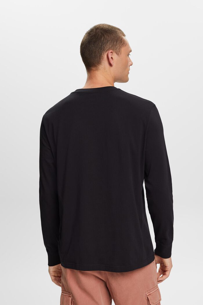 Žerzejové tričko s dlouhým rukávem, 100 % bavlna, BLACK, detail image number 3