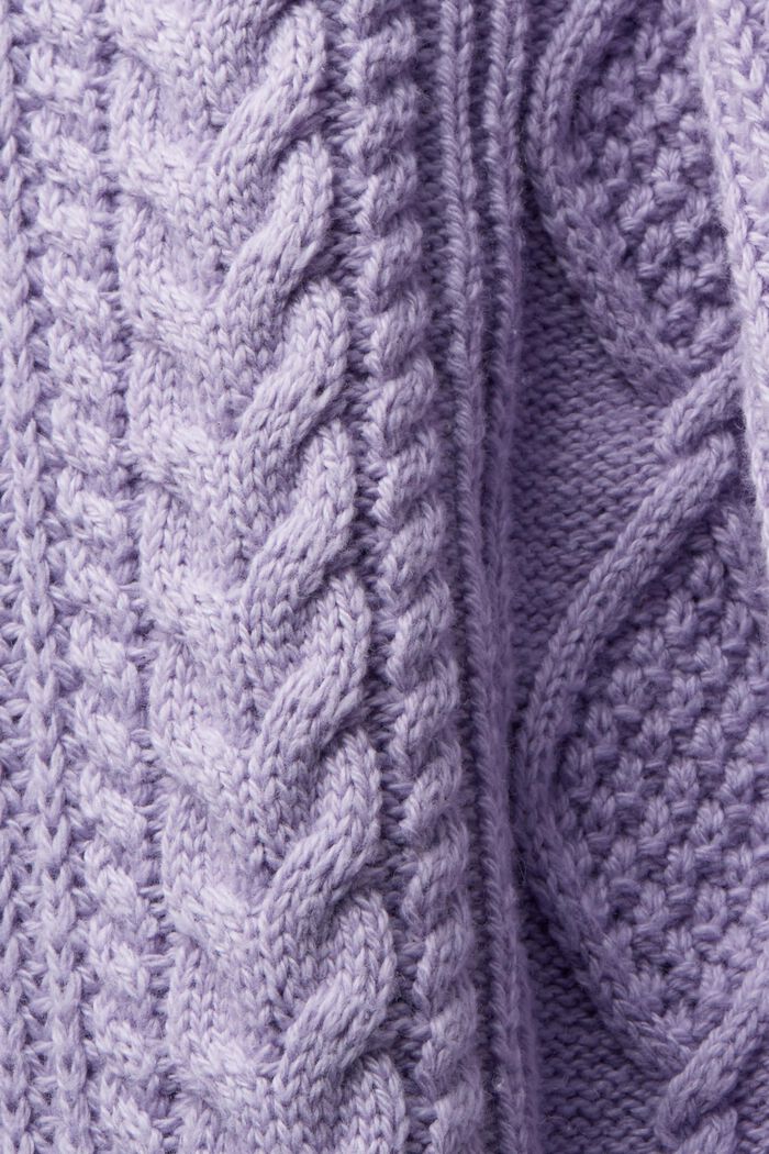 Pletený pulovr s copánkovým vzorem a s nízkým rolákem, LAVENDER, detail image number 5