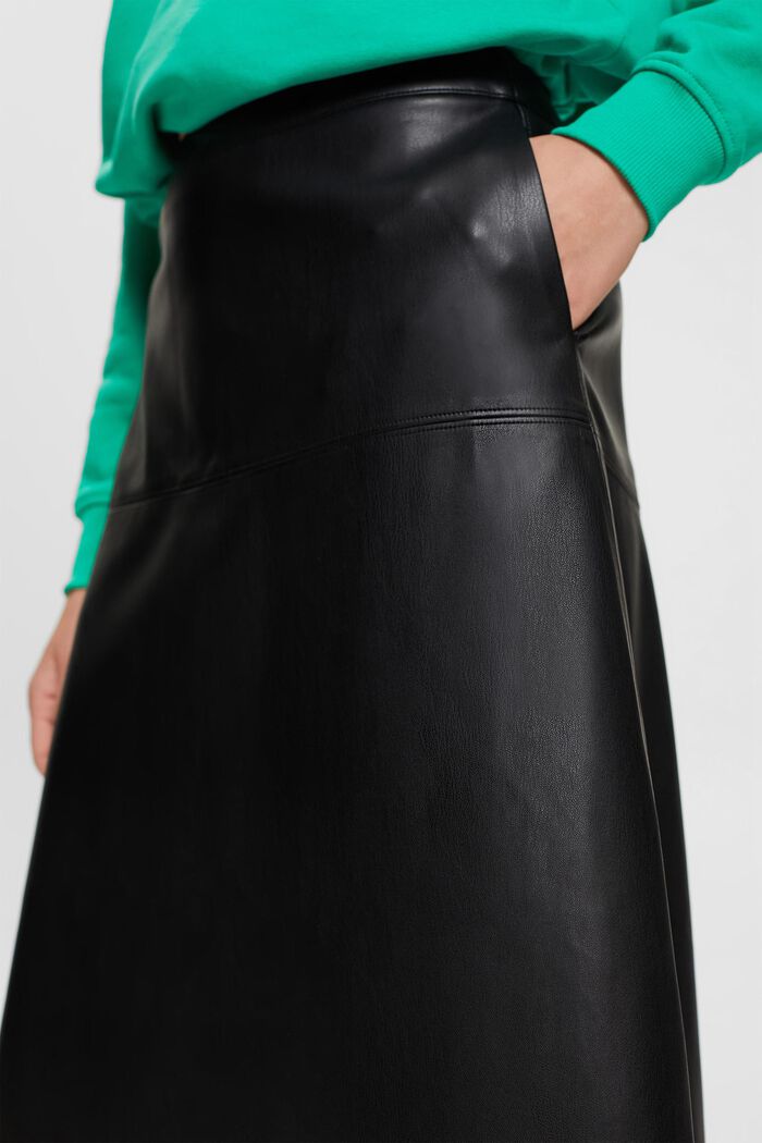 CURVY: midi sukně z imitace kůže, BLACK, detail image number 3