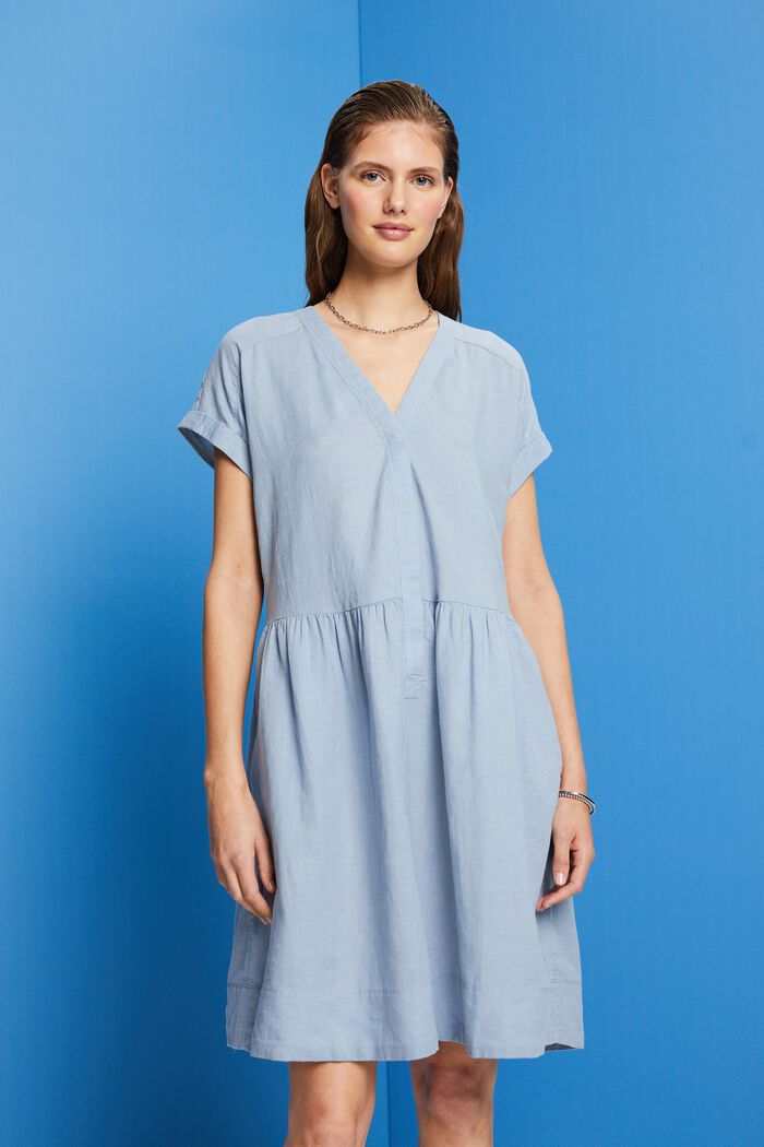 Košilové šaty z bavlny a lnu, LIGHT BLUE LAVENDER, detail image number 0