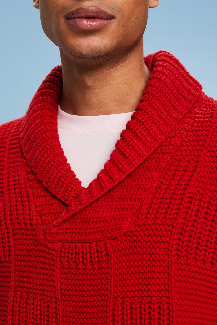Pulovr z hrubé pleteniny, s šálovým límcem, DARK RED, detail image number 3