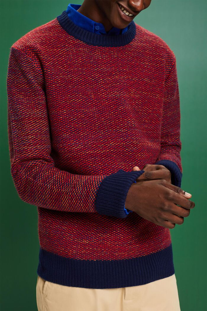 Strukturovaný pulovr s kulatým výstřihem, z vlny, NAVY, detail image number 2