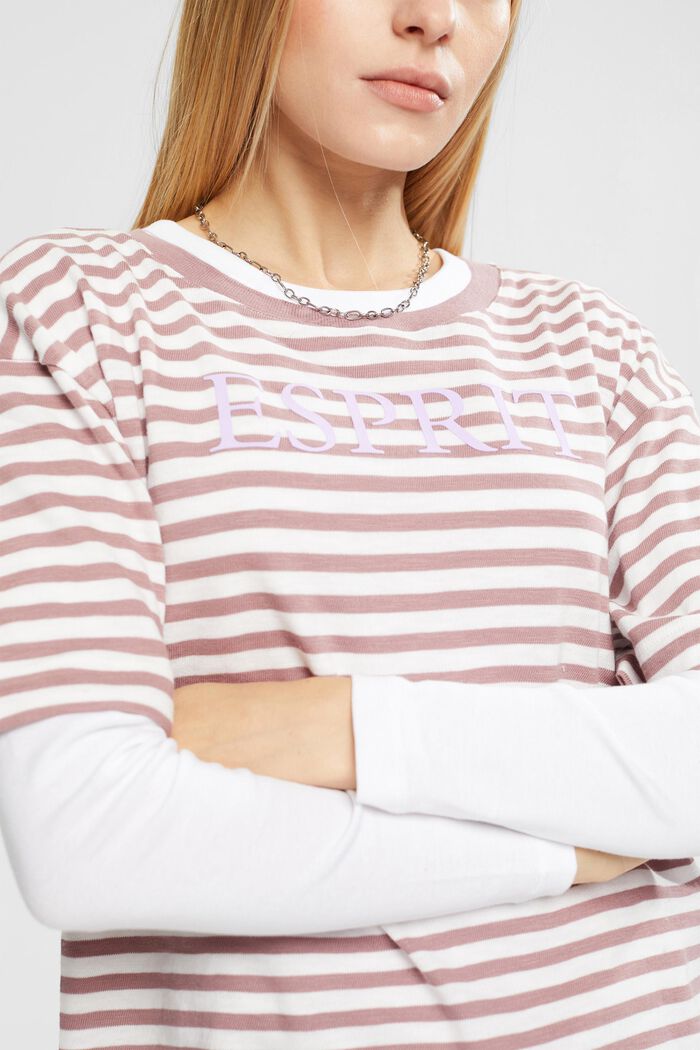 Proužkované tričko s natištěným logem, MAUVE, detail image number 3