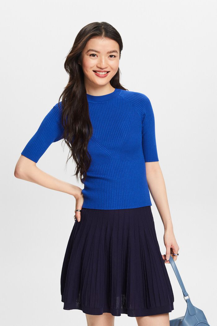 Žebrový pulovr s krátkým rukávem, BRIGHT BLUE, detail image number 4