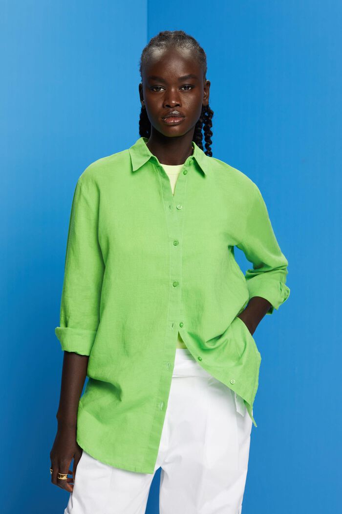 Tričko ze směsi lnu s bavlnou, GREEN, detail image number 0