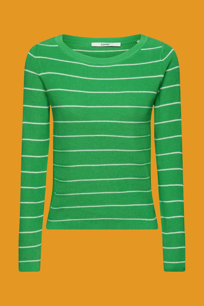 Pruhovaný pletený pulovr z bavlny, GREEN, detail image number 5