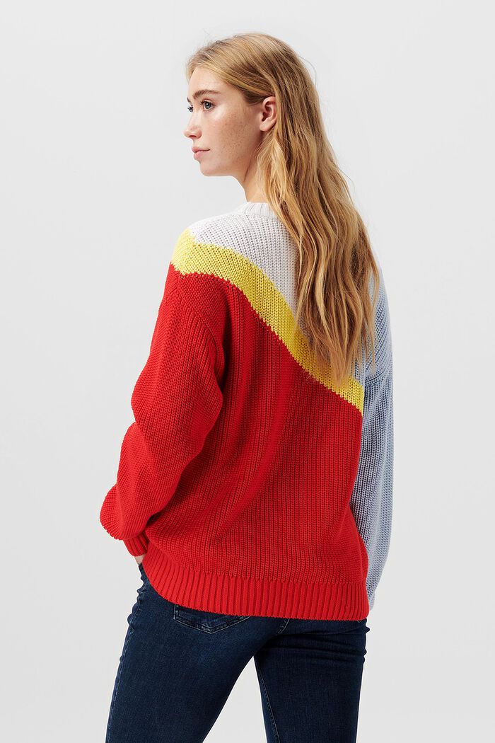 Pletený svetr s barevnými bloky, bio bavlna, RED, detail image number 1