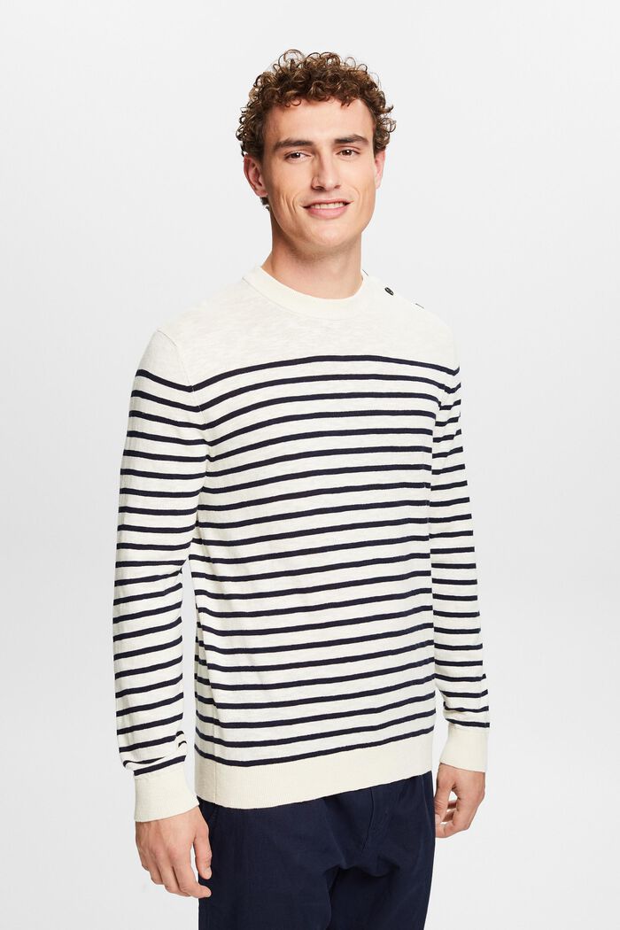 Pruhovaný pulovr ze směsi bavlny a lnu, CREAM BEIGE, detail image number 0
