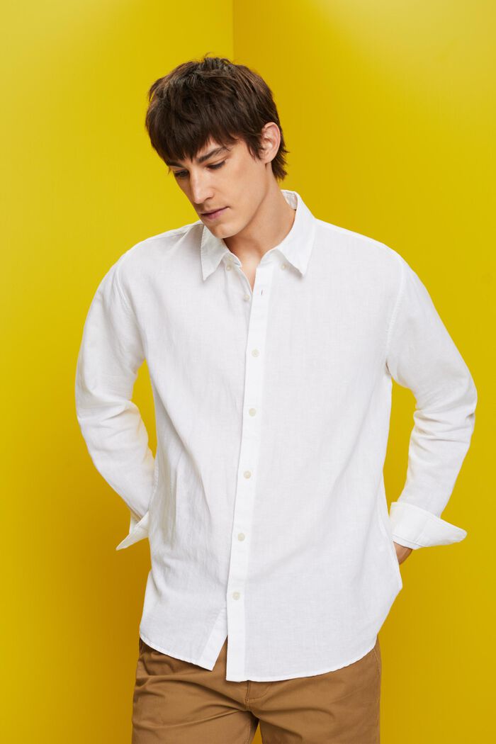 Propínací košile ze směsi bavlny a lnu, WHITE, detail image number 0