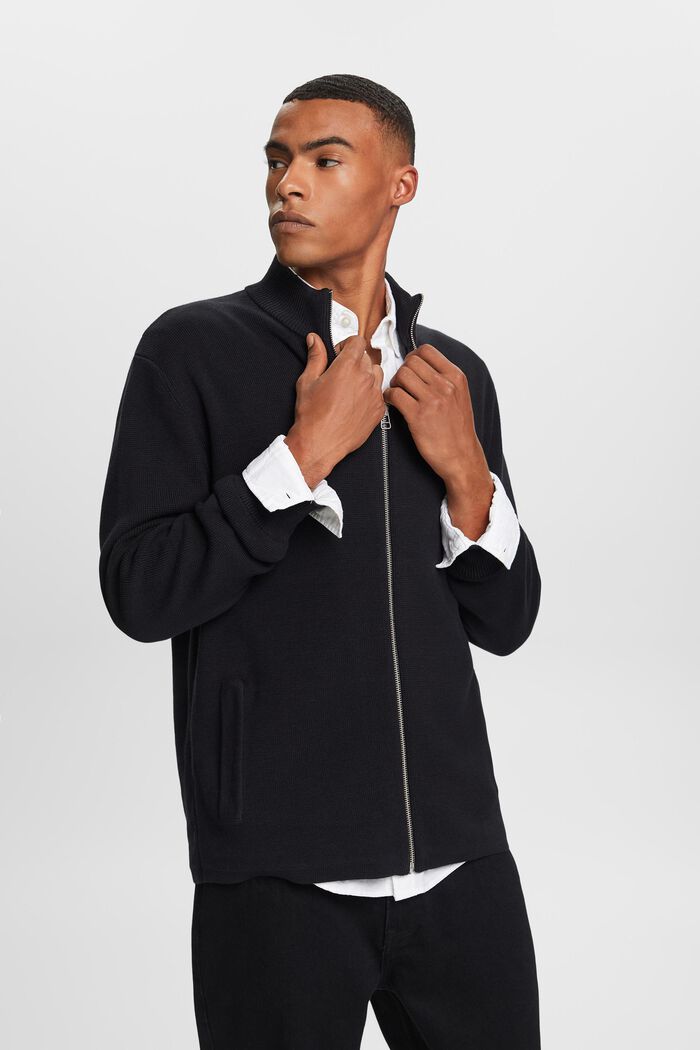 Kardigan na zip, 100 % bavlna, BLACK, detail image number 1