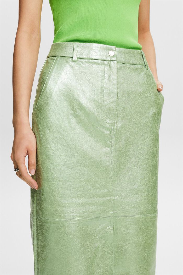 Metalická midi sukně s povrchovou úpravou, LIGHT AQUA GREEN, detail image number 4