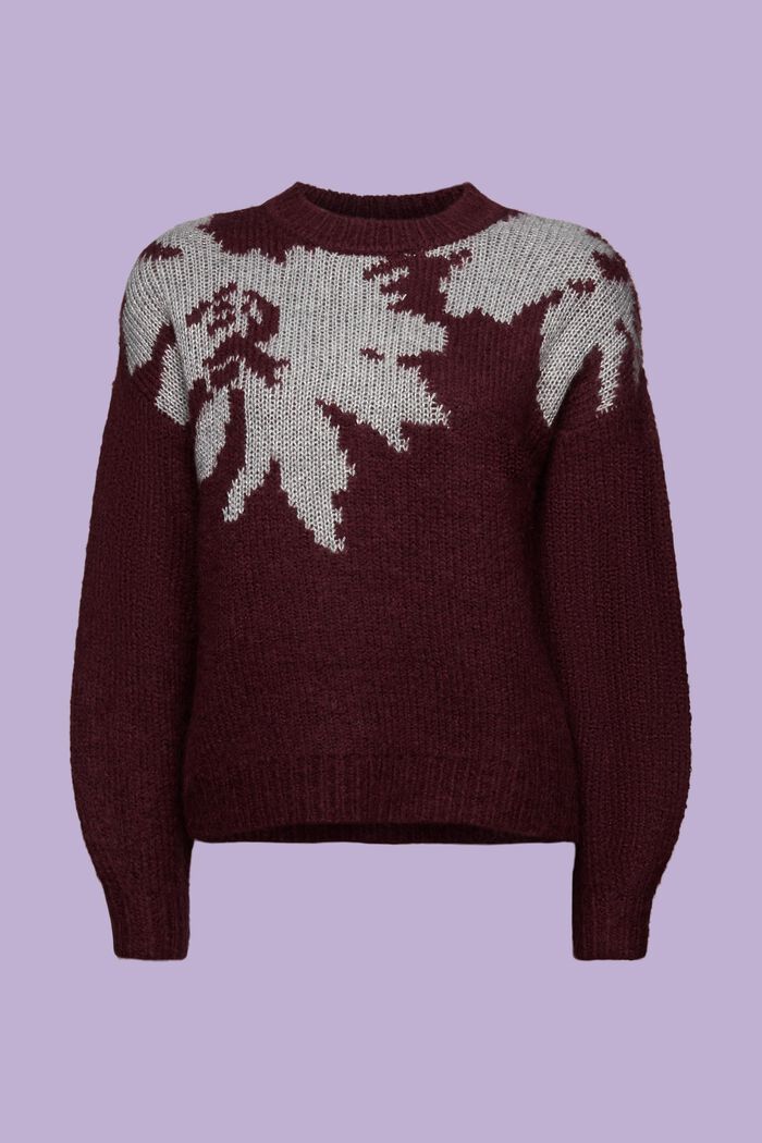 Metalický žakárový pletený pulovr, BORDEAUX RED, detail image number 7