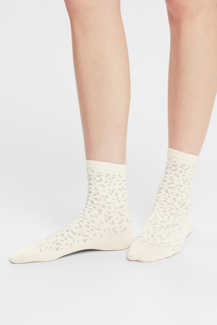 Bavlněné ponožky s potiskem, 2 páry v balení, CREME/GREY, detail image number 1