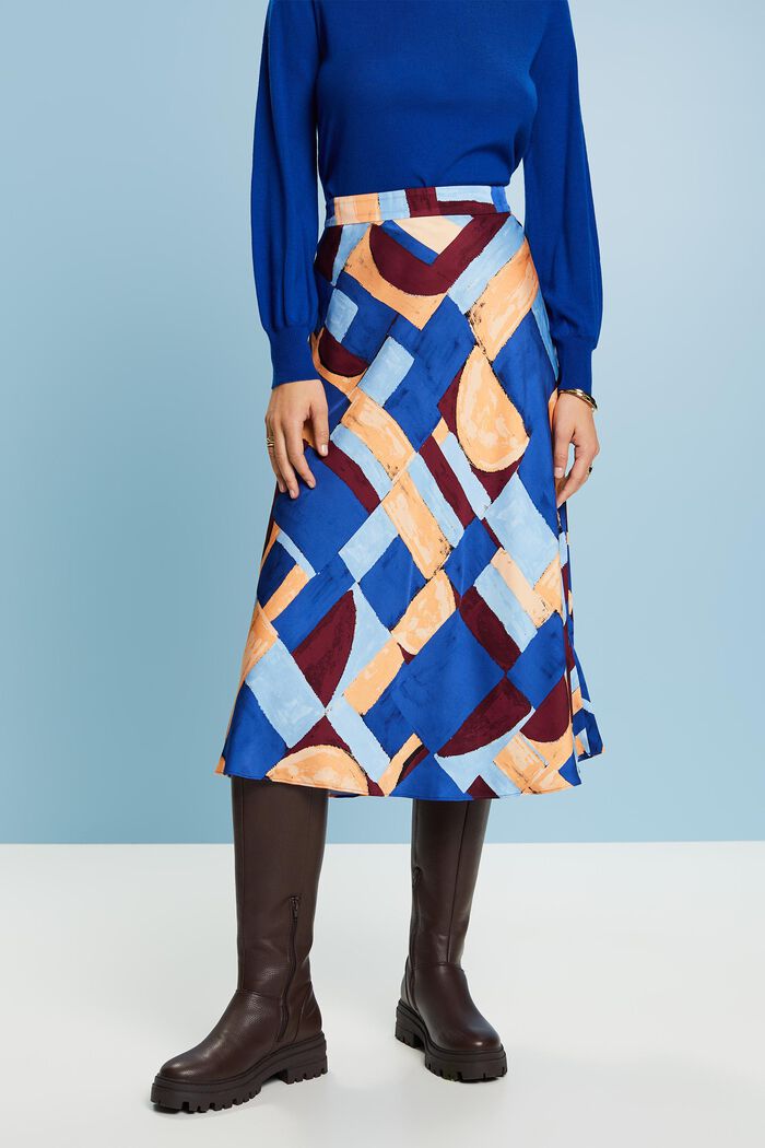 Vzorovaná saténová midi sukně, BLUE, detail image number 1