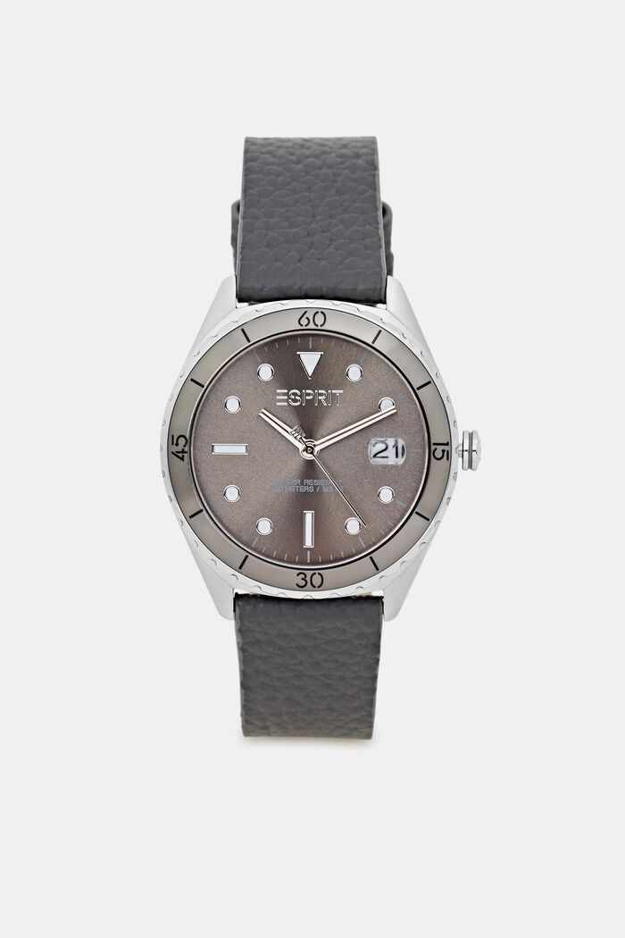 Nerezové hodinky s koženým páskem, DARK GREY, detail image number 0
