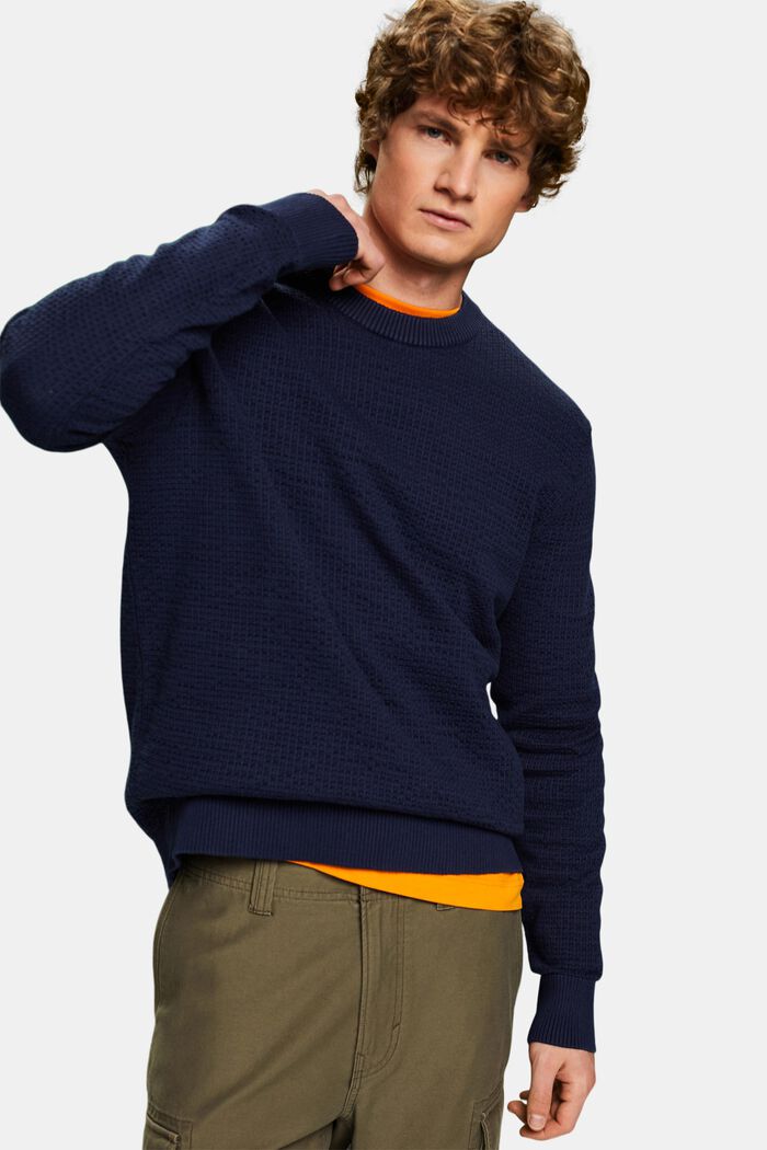 Strukturovaný pulovr s kulatým výstřihem, NAVY BLUE, detail image number 4