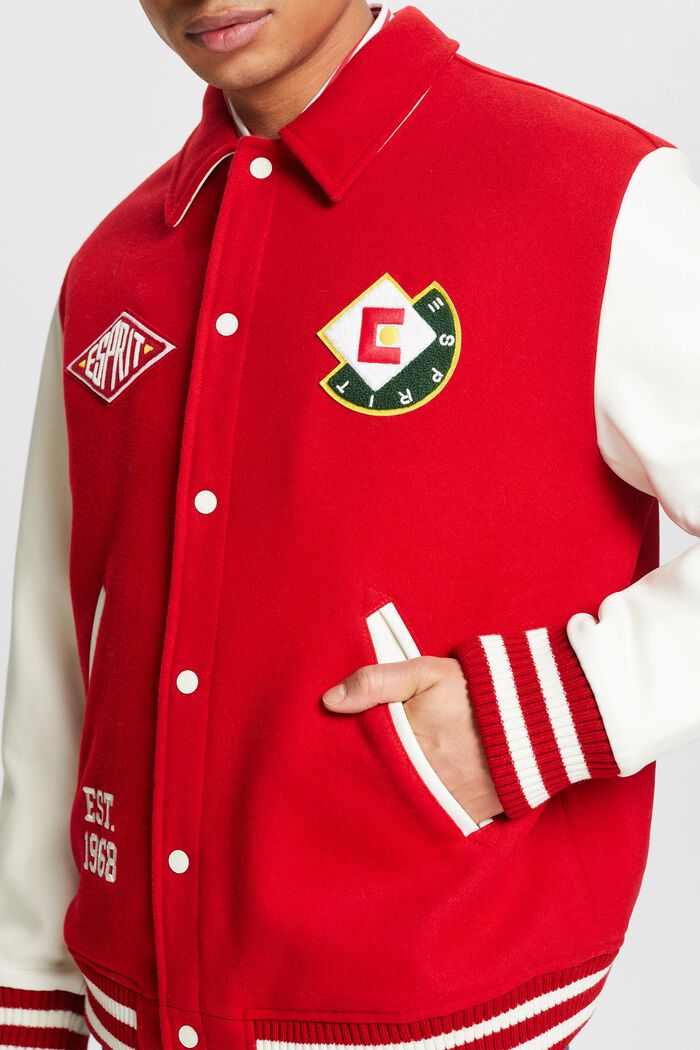 College bunda z vlněné směsi s aplikací loga, DARK RED, detail image number 3