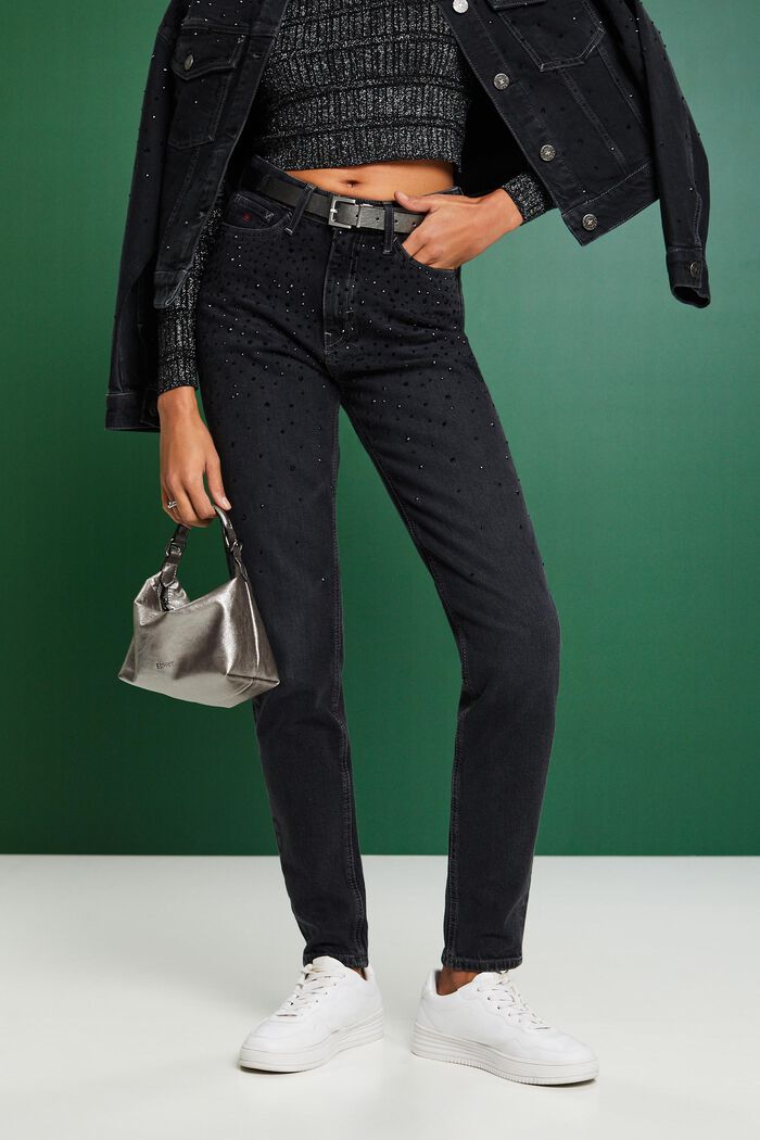 Retro klasické džíny s vysokým pasem, BLACK DARK WASHED, detail image number 0