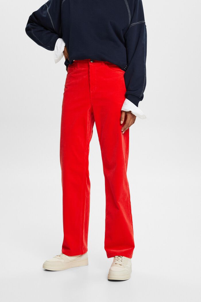 Manšestrové kalhoty s rovným straight střihem a vysokým pasem, RED, detail image number 0