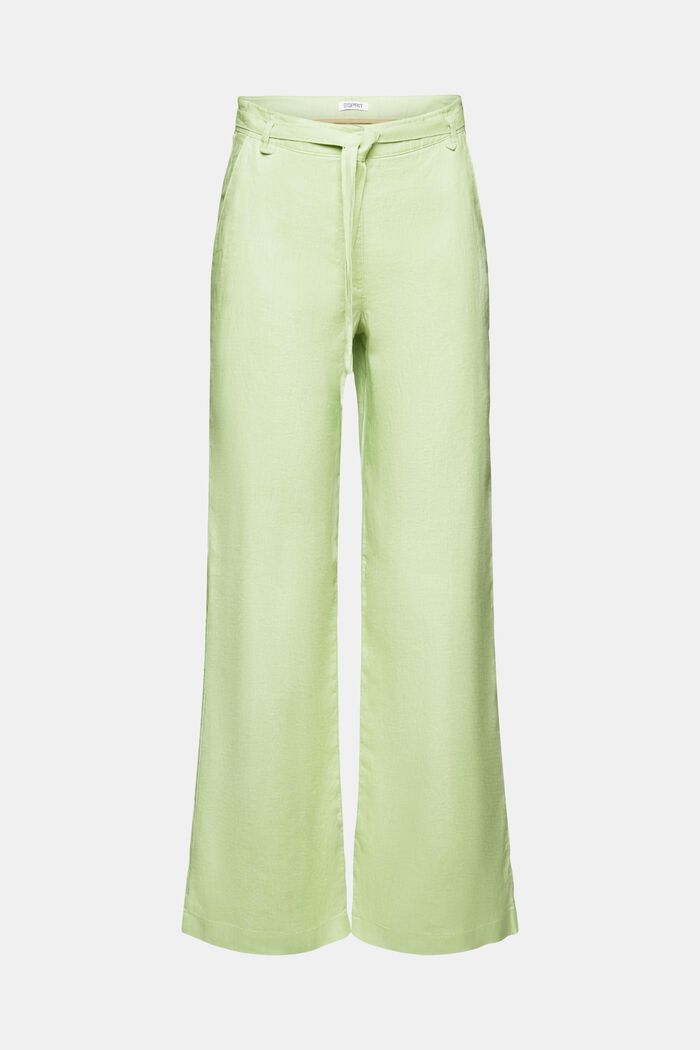 Lněné kalhoty se širokými nohavicemi a opaskem, LIGHT GREEN, detail image number 6
