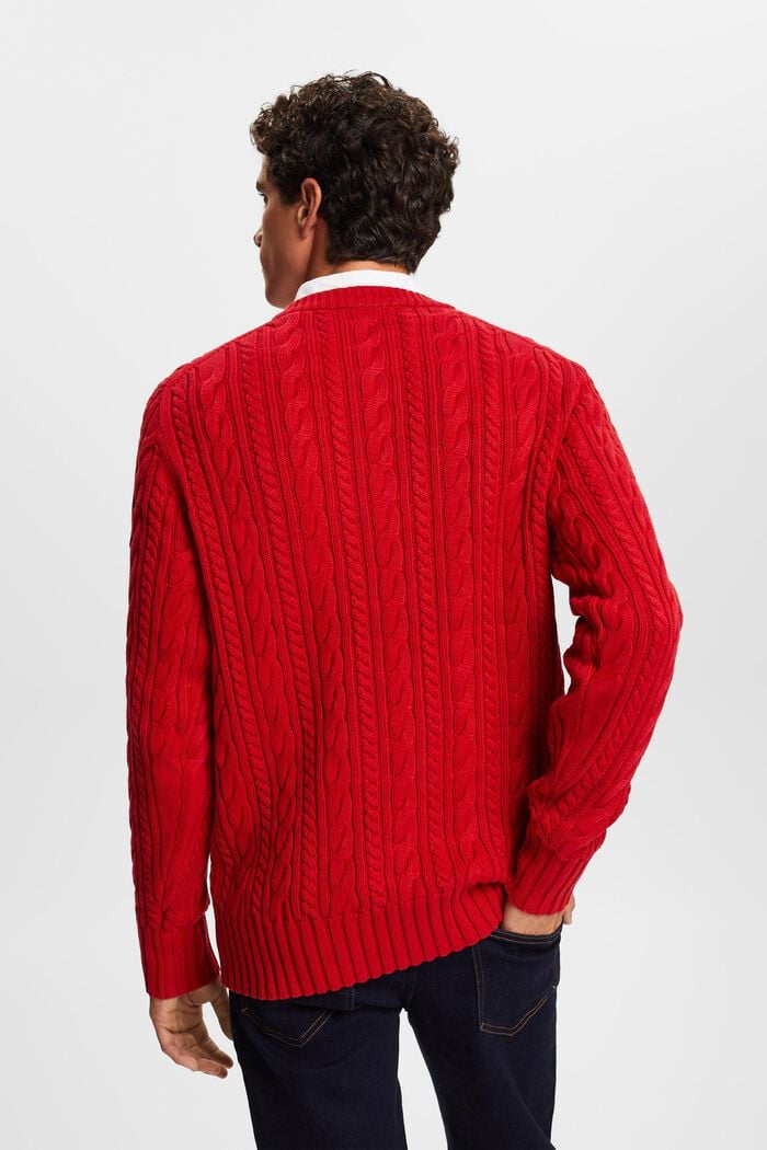 Bavlněný pulovr z copánkové pleteniny, DARK RED, detail image number 4