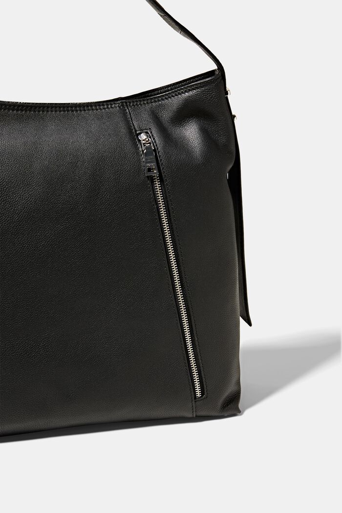 Kožená kabelka s přihrádkami na zip, BLACK, detail image number 2