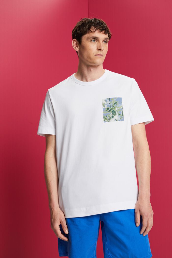 Žerzejové tričko s potiskem na hrudi, 100% bavlna, WHITE, detail image number 0