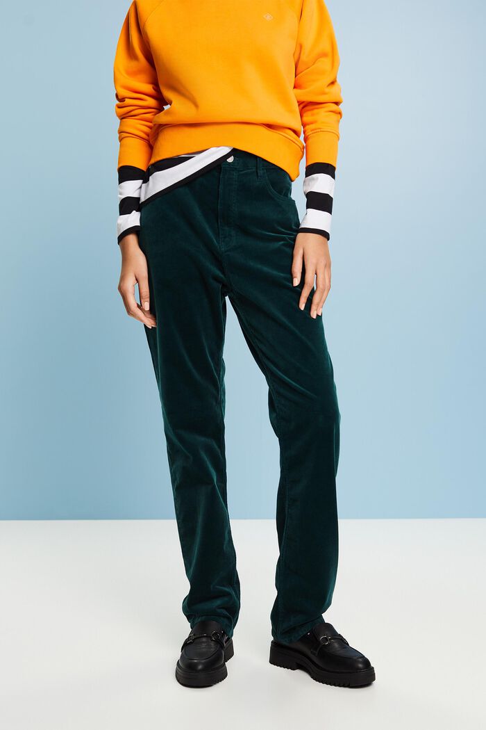 Manšestrové kalhoty, rovný střih a vysoký pas, EMERALD GREEN, detail image number 0
