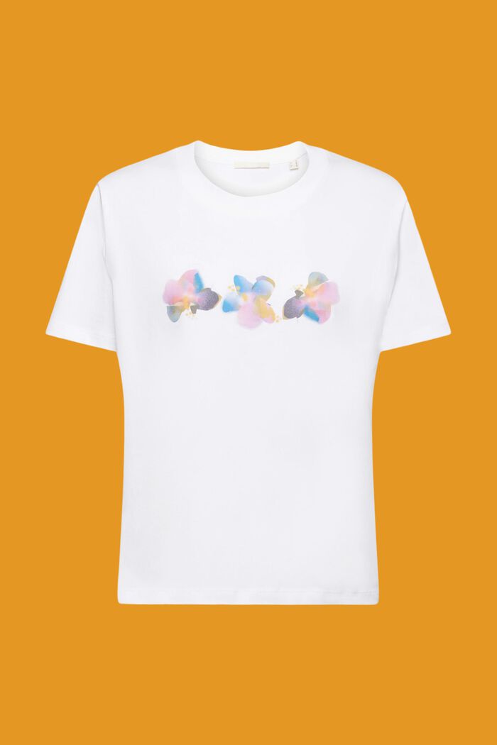 Bavlněné tričko s květinovým potiskem, WHITE, detail image number 5