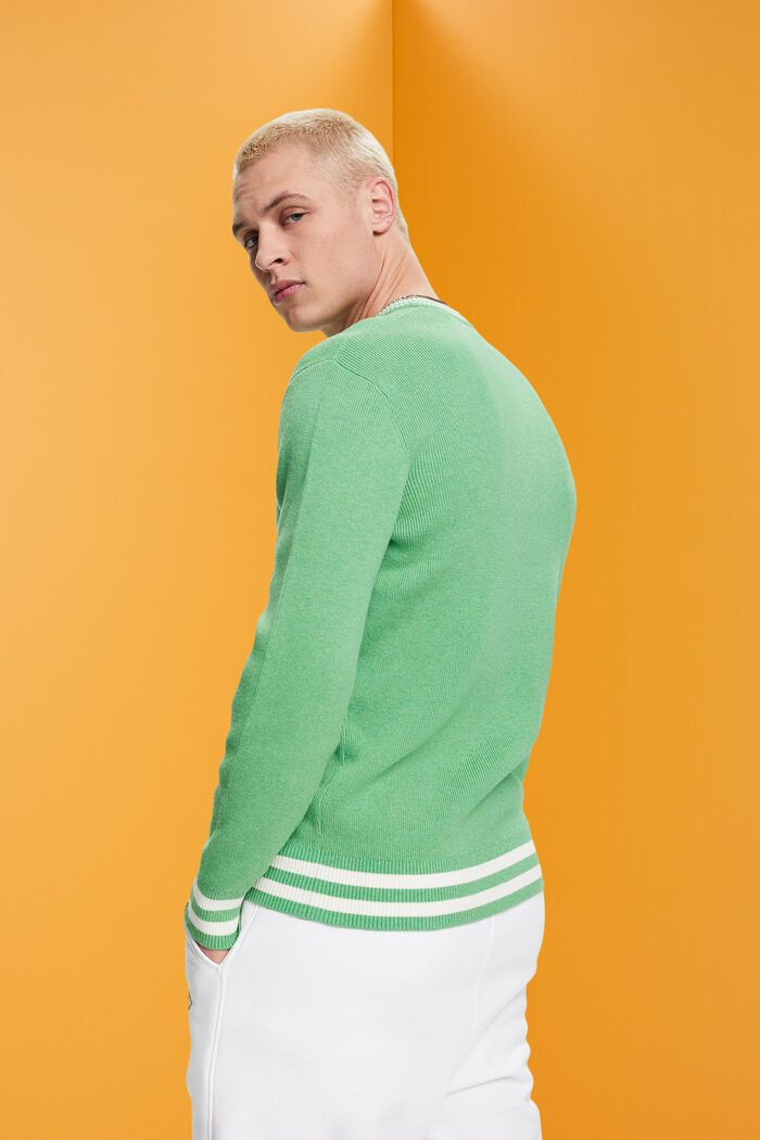 Bavlněný pulovr, špičatý výstřih, udržitelná bavlna, GREEN, detail image number 3