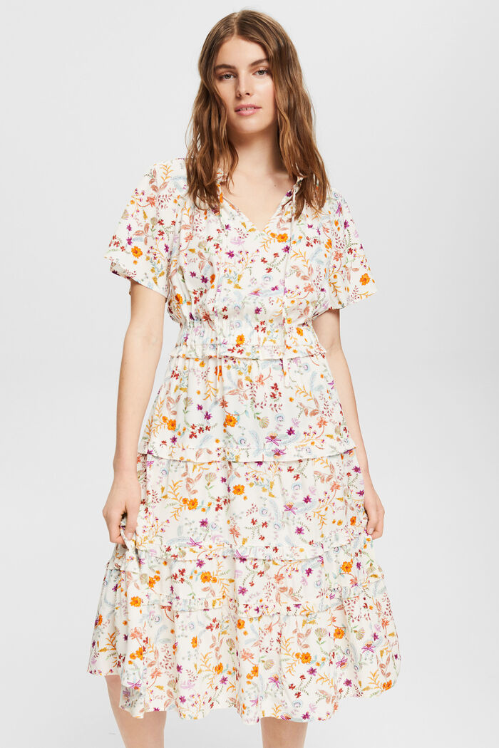 Midi šaty s květovaným vzorem, CREAM BEIGE, detail image number 0
