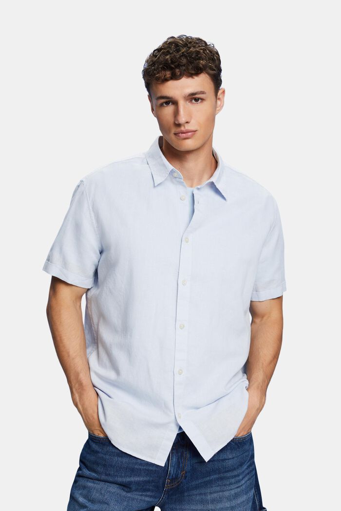Košile, krátký rukáv, směs s bavlnou a lnem, LIGHT BLUE, detail image number 0