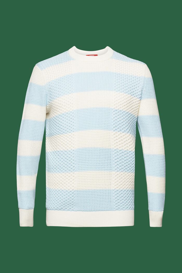 Pruhovaný bavlněný pulovr z copánkové pleteniny, PASTEL BLUE, detail image number 6
